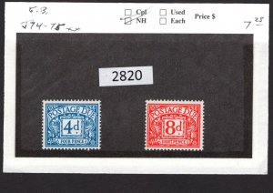 $1 World MNH Stamps (2820) GB Postage Due #74-75  Mint see image for details