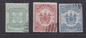 LABUAN, 1896 25c., 50c. & $ 1.00 variety OVERPRINT OMITTED set of 3, Bars.