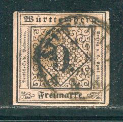 German States Wurttemberg Scott # 5, used, variation