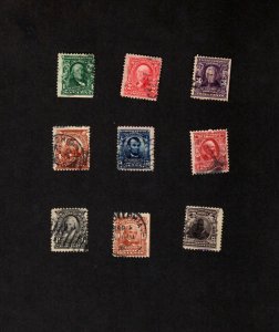 USA 9 diff used stmps 1902-03 definitives Scott # 300-308