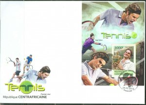 CENTRAL AFRICA 2013 TENNIS ROGER FEDERER SOUVENIR SHEET FIRST DAY COVER