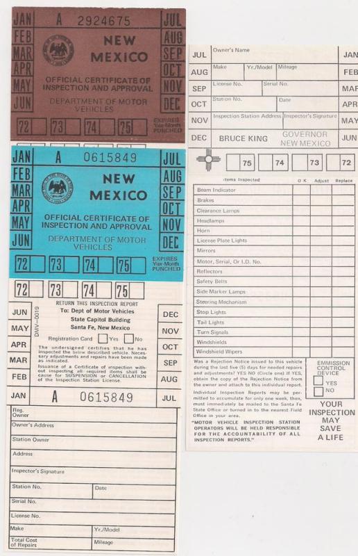 New Mexico 1975 Inspection Stickers Trial Colors? Odd Group