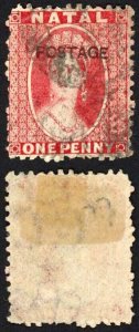 Natal SG76 1d Rose opt Postage (locally) Cat 95 pounds