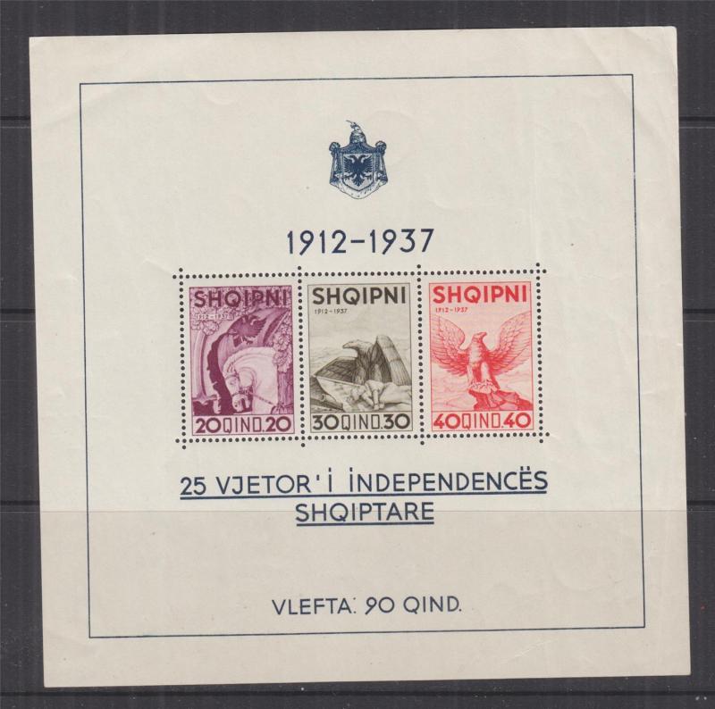ALBANIA, 1937 25th. Anniversary of Independence Souvenir Sheet, mnh.