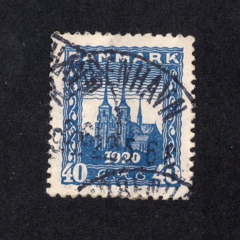 Denmark 1921 40o dark blue Cathedral, Scott 160 used, value = $11.50