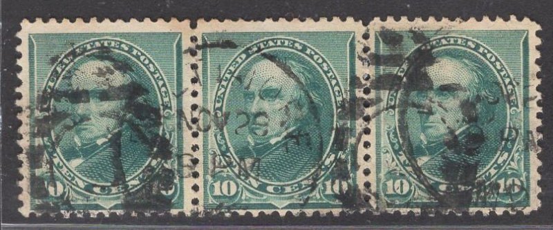 US Stamp #226 10c Green Webster STRIP OF 3 USED SCV $15.00