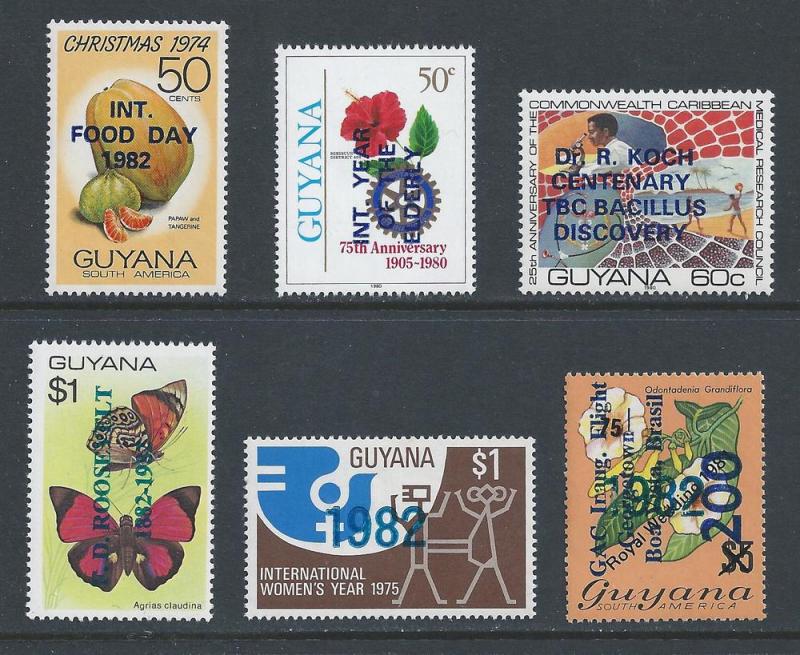 Guyana #551-6 NH Various Issues Ovptd. Various Annivs. & ...