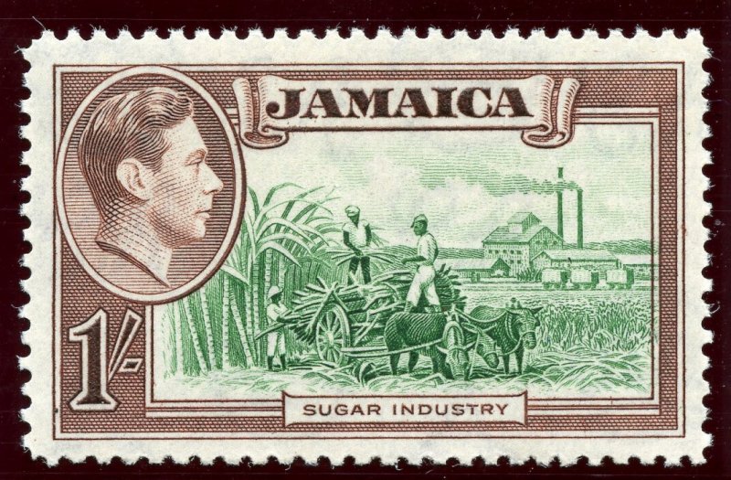 Jamaica 1938 KGVI 1s green & purple-brown superb MNH. SG 130. Sc 125.