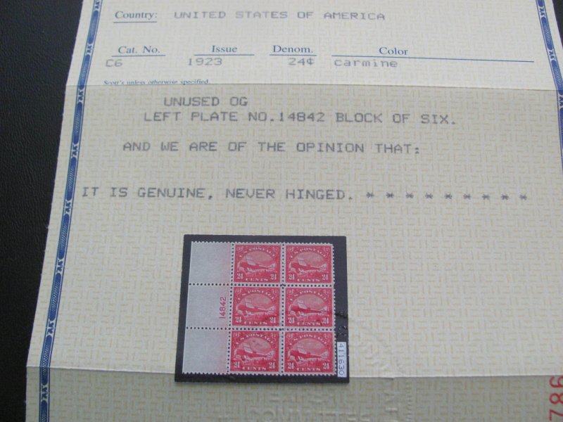 US  SCOTT # C6 24 CENT AIRMAIL  PLATE BLOCK PF CERT. SET SUPERB MNH