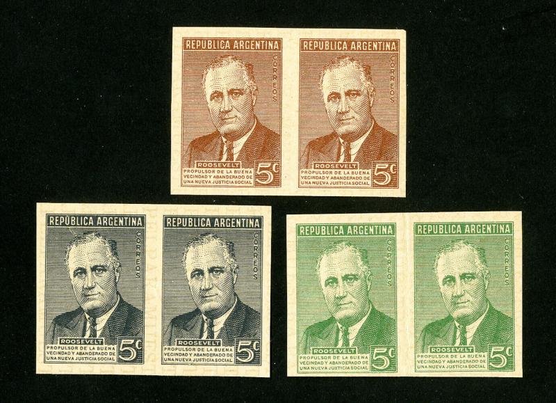 Argentina Stamps ROOSEVELT VF UNUSED ESSAY-PROOF 3 PAIRS