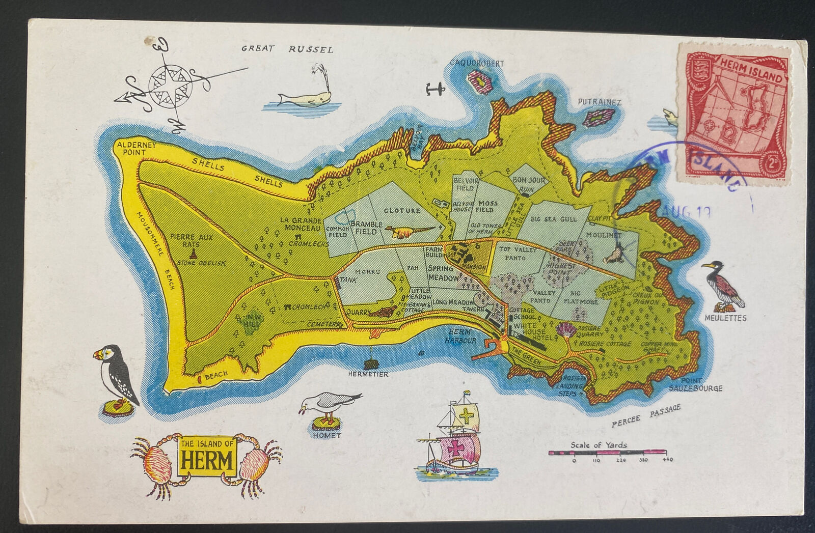 1930s Herm Island England Souvenir Picture Postcard Cover Island Map ...