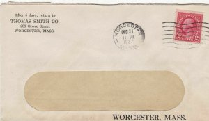 U.S. THOMAS SMITH CO,Grove St, Worcester, Mass, 1937 Cancel Stamp Cover Rf 47713