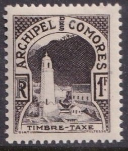 Comoro Islands J2 (mlh) 1fr Anjouan mosque, black brown (1950)