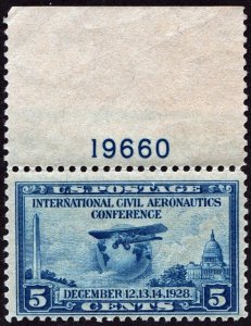 SC#650 5¢ Civil Aeronautics Issue Plate Single (1928) MNH