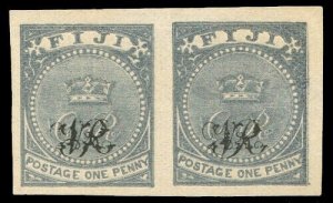 Fiji 1876 QV 1d grey-blue IMPERF PAIR from PRINTERS TRIAL SHEETS vfm. SG 28 var.