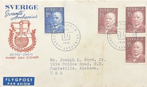 KV) 1959 SWEDEN, FIRST DAY COMMEMORATIVE COVER OF SVANTE ARRHENIUS, SENT BY