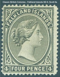 Falkland Islands Scott 6a, SG 6 - Hinged with Partial Gum