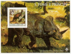 St Thomas & Prince Is. - 2003 MNH dinosaur souvenir sheet #1512 cv $ 9.00