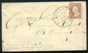 1859, 3¢ tied E. BOSTON PAID w/st. line ADVERTISED on cover to MAINE