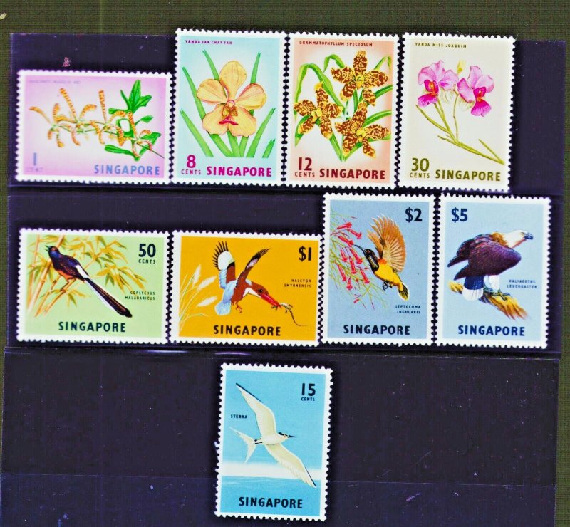 Singapore 62-69 1963 Flowers & Birds + Later Issue #76 Bird All VF MNH