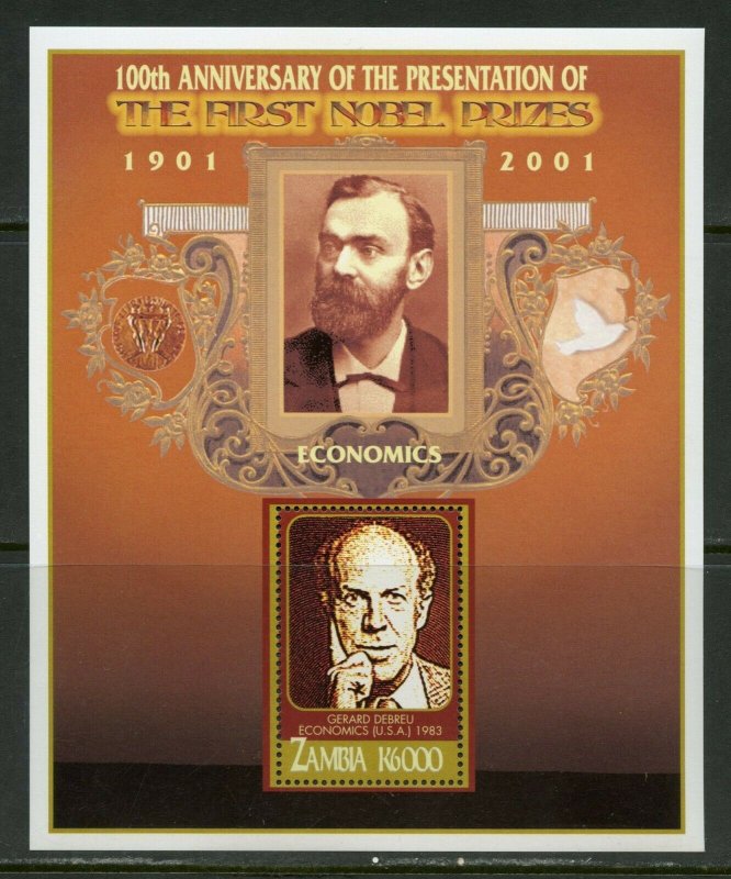 ZAMBIA 100th ANNIVERSARY THE FIRST NOBEL PRIZES GERAD DEBREU  S/SHEET MINT NH