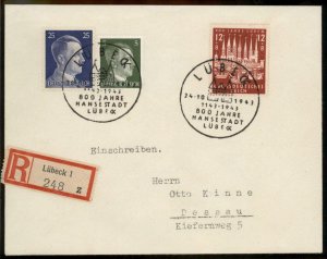 Germany 1943 800 Year Lubeck FDC Registered Cover G98567