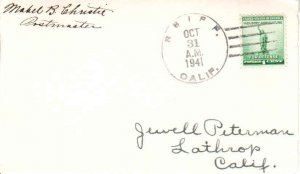 United States California Reiff 1941 4c-bar  1923-1941  Postcard  Philatelic.