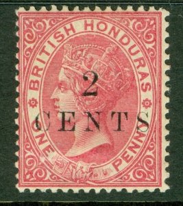 SG 27 British Honduras 1888. 2c on 1c rose. Fine mounted mint CAT £17