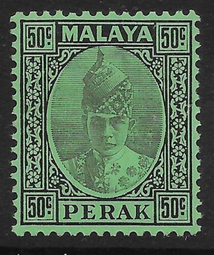 MALAYA PERAK SG118 1938 50c BLACK ON EMERALD PAPER MTD MINT 