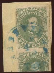 Confederate States 1 Used Stamp on Piece with Blue Nashville TN CCL BX5178