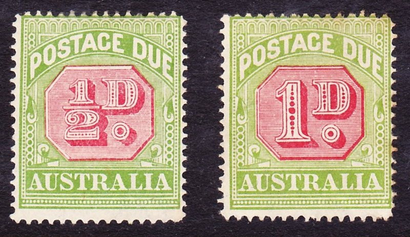 Australia, SG D86-87 (Scott J39c, J40c), Unused OG H, P14 Wmk 13, 1d Toned Perfs