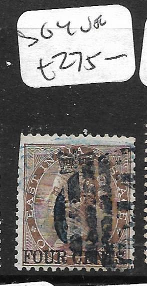 MALAYA STRAITS SETTLEMENTS (P1012B) QV ON INDIA 4C SG 4   VFU