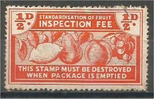 NEW ZEALAND, 1940, 1/2p, Fruit Inspection Fee.