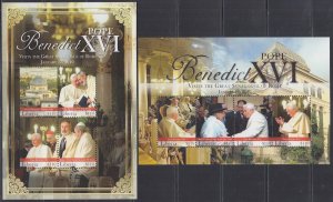 LIBERIA Sc # 2642-3 MNH SHEET & S/S, POPE BENEDICT VISITS SYNAGOGUE of ROME