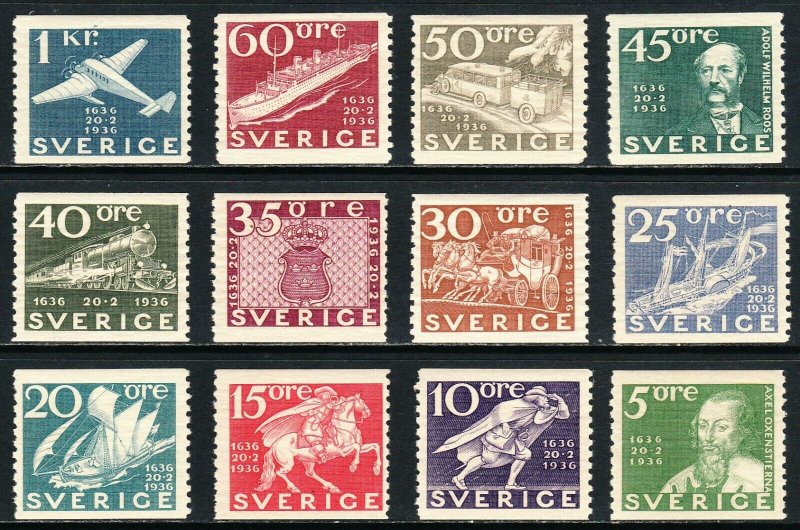 1936 Sweden 300th Anniv of Swedish Postal Service MNH Sc# 251 / 262 CV $300 