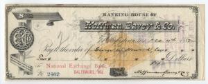 1882 Hagerstown MD check Hoffman, Eavey & Co. with dog vignette RN-G1 [y2894]