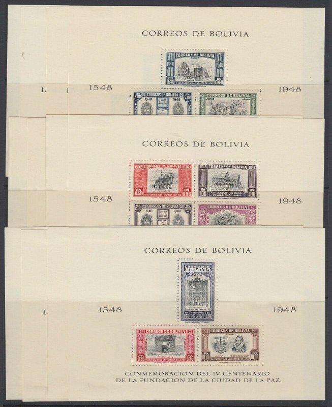 Bolivia, 1951 Complete La Paz Sheets - Perforated & Imperf, MHR