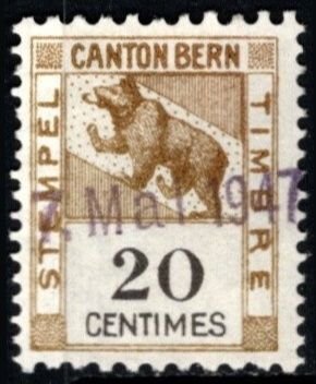 1934 Switzerland Revenue 20 Centimes Local General Tax Duty Used Canton Bern