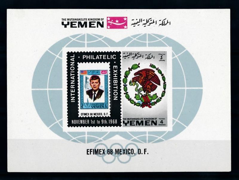 [70292] Yemen Kingdom 1968 Philatelic Exhibition Kennedy Souvenir Sheet MNH