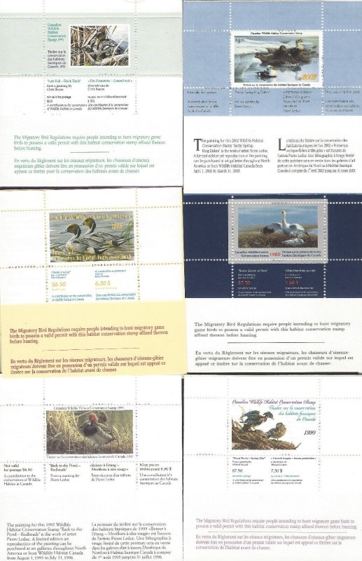 Canada MNH OG XF Lot of 9 Wildlife Conservation Duck Stamps