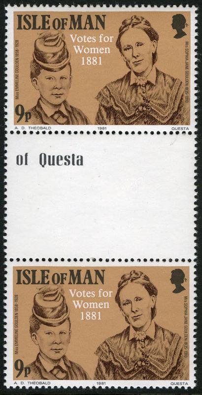 Isle of Man 197 gutter pair, MNH. Women's suffrage. Keys Election Act, 1981