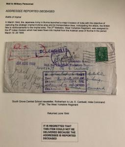 1944 Rotherham England Letter Cover To British Army Post Office India Command