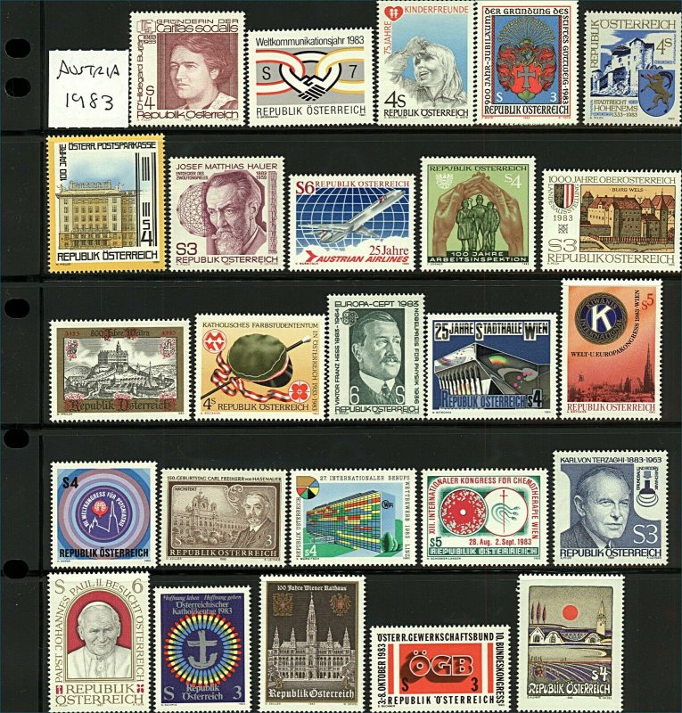 Austria 1983 Part year set sg1953/1979 (missing sg1961, and 1980/86) cv£4 Stamps