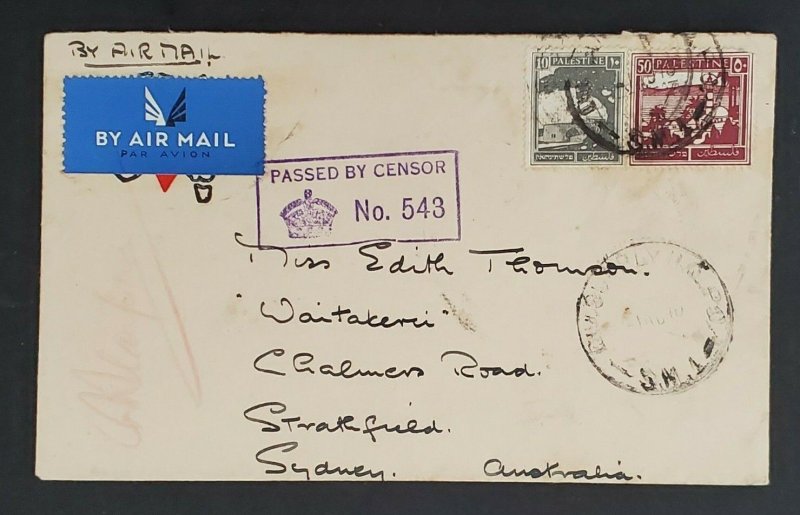 1940 Palestine Australian Army DIV Supply H.Q.P.O. 5.M.I Censored Airmail Cover