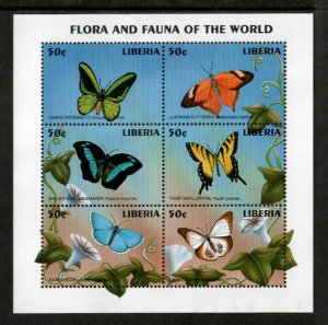 Liberia 1998 - Butterflies - Sheet of 6 Stamps - Scott #1316 - MNH