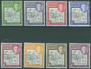 Falkland Islands SC# 1L1-8 Map with thin lines, set, MLH