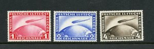 Germany #C35-C37 (G193) Comp 1928-1931 Graf Zeppelin, M,H,FVF, CV$92.50