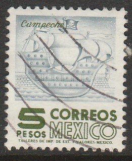 MEXICO 929a, $5P 1950 Def 6th Issue Fosforescent unglazed. USED. F-VF. (1579)