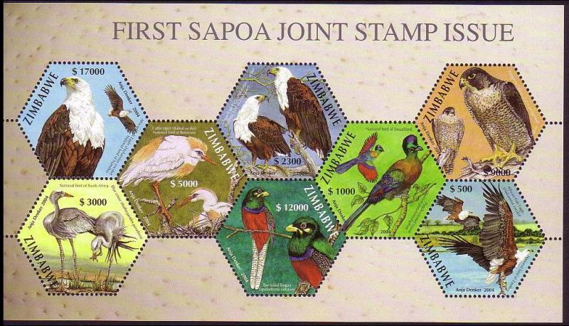 Zimbabwe Birds SAPOA Miniature Sheet RARE SG#MS1142a SC#975 MI#Block 13