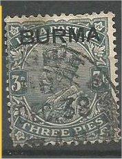 BURMA, 1937, used 3p, Overprinted, Scott 1